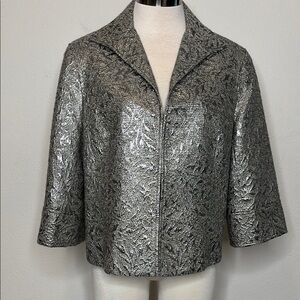 Lafayette 148 New York Silver Metallic Brocade Cropped Jacket